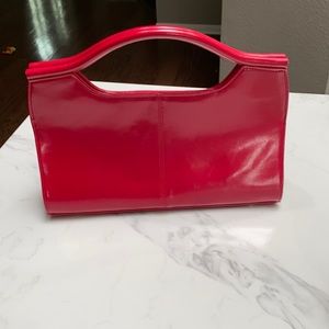 Red leather handbag
